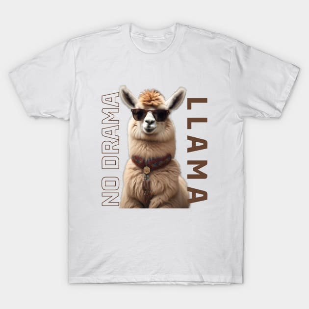 No Drama Llama Cool Alpaca Wear Sunglasses T-Shirt by ReaBelle